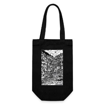 Scène complexe de village à l’encre - Sac à bouteille - noir - Devant