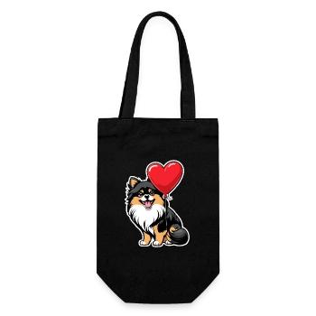 Zwergspitz Herz - Valentinstag - Geschenkbeutel für Flaschen - Schwarz - Vorne