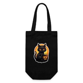 Chat noir d’Halloween avec citrouille - Sac à bouteille - noir - Devant