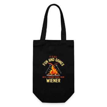 Spiel und Spaß, bis jemand die Wurst verbrennt - Geschenkbeutel für Flaschen - Schwarz - Vorne