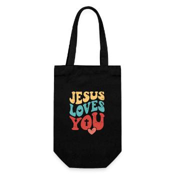 Gott Jesus Christ loves you liebt dich Bibelvers - Geschenkbeutel für Flaschen - Schwarz - Vorne