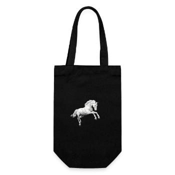 Weisses Pferd Schimmel Low Poly Logo Art Design - Geschenkbeutel für Flaschen - Schwarz - Vorne
