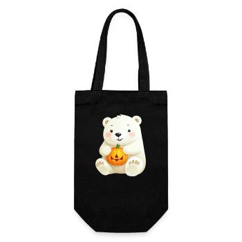 Eisbär im Herbst mit Halloween-Kürbis - Geschenkbeutel für Flaschen - Schwarz - Vorne