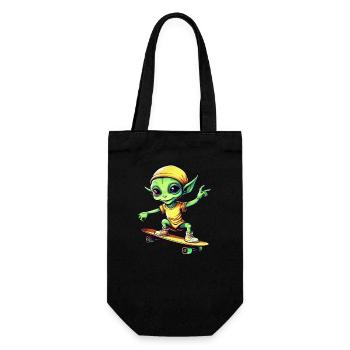 Green Alien on Skateboard: Intergalactic - Gift Bag for Bottles - black - Front