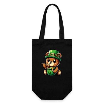 Cute cartoon St. Patrick's day bear eats honey - Gift Bag for Bottles - black - Front