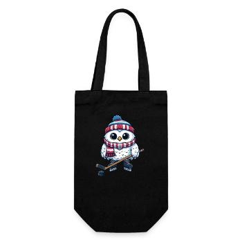 Eule Hockeyspieler Eishockey Cartoon Schneeeule - Geschenkbeutel für Flaschen - Schwarz - Vorne