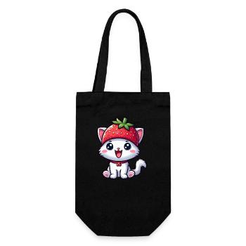 Chat fantaisiste avec fraise et chapeau aux fruits sucrés - Sac à bouteille - noir - Devant