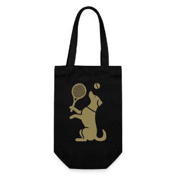 Hund Tennis Silhouette Minimalistisch - Geschenkbeutel für Flaschen - Schwarz - Vorne