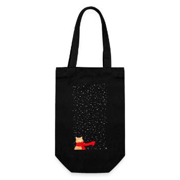 Schneekatze getigert (lang) - Geschenkbeutel für Flaschen - Schwarz - Vorne
