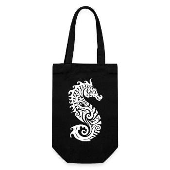 Kleines süsses Tattoo Style Seepferdchen - Geschenkbeutel für Flaschen - Schwarz - Vorne