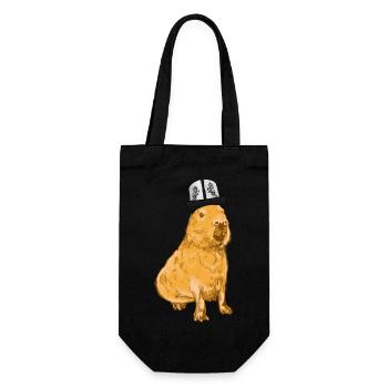 Capybara mit lustigem Hut - Geschenkbeutel für Flaschen - Schwarz - Vorne