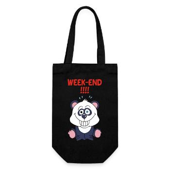 Panda am Wochenende - Geschenkbeutel für Flaschen - Schwarz - Vorne