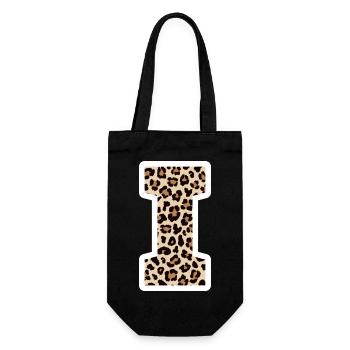 lettre I motif léopard -idée cadeau d’anniversaire - Sac à bouteille - noir - Devant