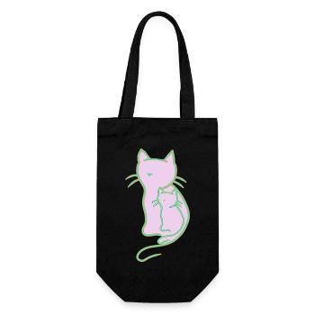 Retro Vintage Katze Mama Kind Baby - Geschenkbeutel für Flaschen - Schwarz - Vorne