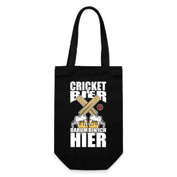 Lustiger Spruch Cricket Bier darum bin ich hier - Geschenkbeutel für Flaschen - Schwarz - Vorne