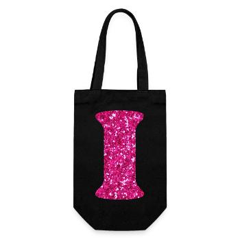 Buchstabe i rosa Glitzer - Geschenkbeutel für Flaschen - Schwarz - Vorne
