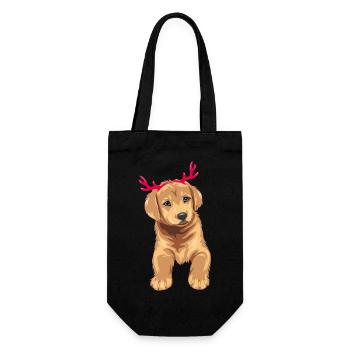 Cute Retriever puppy dog with Christmas deer horns - Gift Bag for Bottles - black - Front