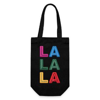 LA LA LA bestickt - Geschenkbeutel für Flaschen - Schwarz - Vorne