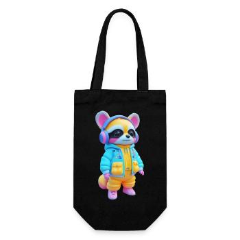 Raccoon with headphones - Gift Bag for Bottles - black - Front