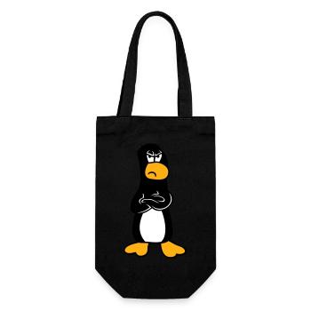 Pinguin Wütend beleidigt verschränkte Arme sauer - Geschenkbeutel für Flaschen - Schwarz - Vorne