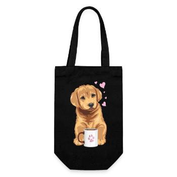 Chiot Golden Retriever chien avec tasse à café - Sac à bouteille - noir - Devant