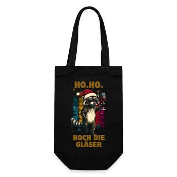 Wein Weihnachten Lustiger Spruch Waschbär - Geschenkbeutel für Flaschen - Schwarz - Vorne