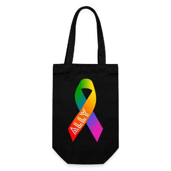 Queer Regenbogen Schleife Friedenszeichen - Geschenkbeutel für Flaschen - Schwarz - Vorne