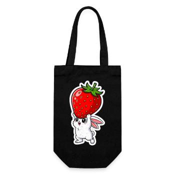 Erdbeere und Hase - Geschenkbeutel für Flaschen - Schwarz - Vorne