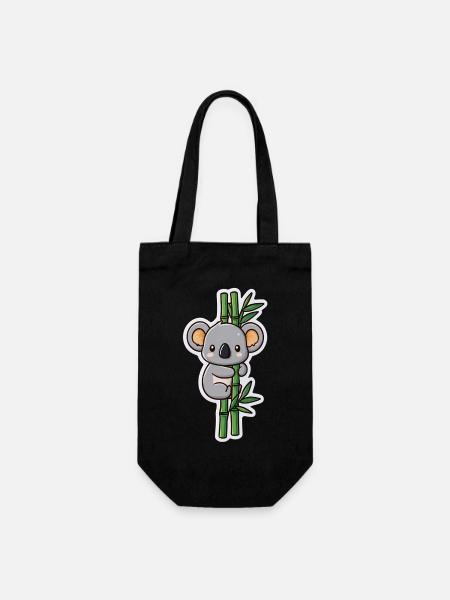 Kawaii Koala mit Bambus – Süßes Sticker Motiv - Geschenkbeutel für Flaschen - Schwarz