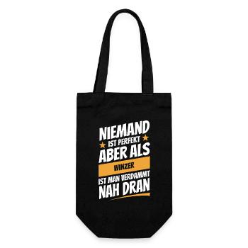 Niemand ist perfekt - Winzer - Spruch - Geschenkbeutel für Flaschen - Schwarz - Vorne