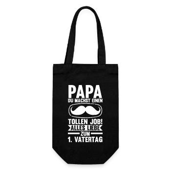 Papa Vater Erster Vatertag - Geschenkbeutel für Flaschen - Schwarz - Vorne