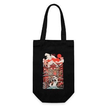 Japanische Ukiyo-E Retro Landschaft Vintage Design - Geschenkbeutel für Flaschen - Schwarz - Vorne