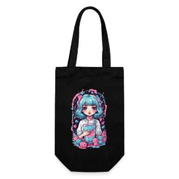 Anime Girl Kawaii Gothic Milkshake Pastel Design - Geschenkbeutel für Flaschen - Schwarz - Vorne