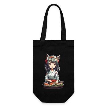 Kawaii Anime Sushi Girl avec des oreilles de chat Design - Sac à bouteille - noir - Devant