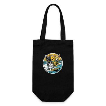 a cat and dogs surfing together: best friends - Gift Bag for Bottles - black - Front