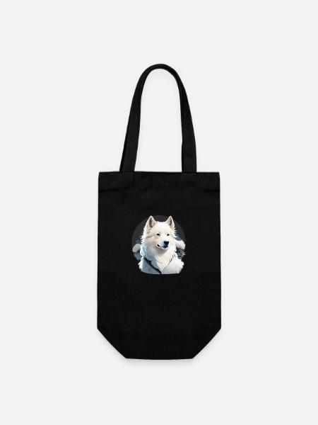 Portrait Weisser Schäferhund mit Blumen - Geschenkbeutel für Flaschen - Schwarz