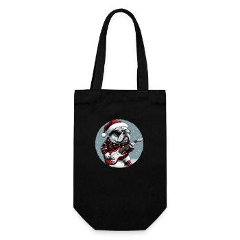 Bulldog Hund Weihnachten Rocker Gitarre - Geschenkbeutel für Flaschen - Schwarz - Vorne