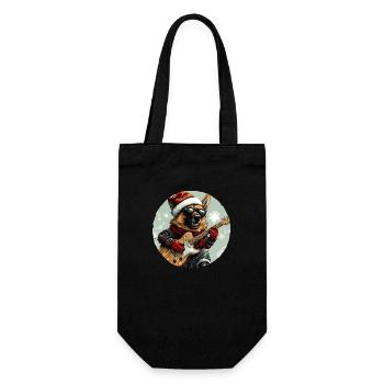 Schäferhund Hund Weihnachten Rocker Gitarre - Geschenkbeutel für Flaschen - Schwarz - Vorne