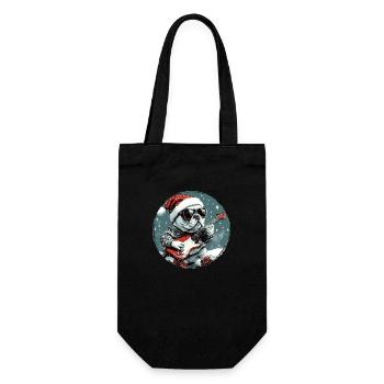 Französische Bulldogge Hund Weihnachten Rocker Git - Geschenkbeutel für Flaschen - Schwarz - Vorne