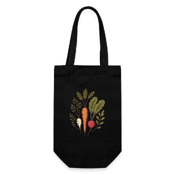 Vegane Wurzeln Karotten-Radieschen-Design - Geschenkbeutel für Flaschen - Schwarz - Vorne