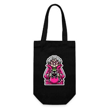 Lustige ältere Frau mit Katzendesign - Geschenkbeutel für Flaschen - Schwarz - Vorne
