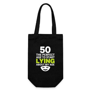 50 Perfektes Alter Fang an, über mein Alter zu lügen - Geschenkbeutel für Flaschen - Schwarz - Vorne