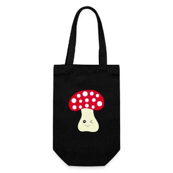 Kawaii champignon Toadstool mignon rouge avec visage - Sac à bouteille - noir - Devant