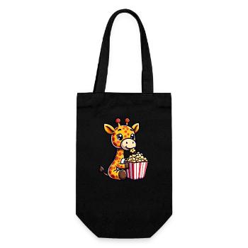 Süße Giraffe mit Popcorn Kino Karneval Comic - Geschenkbeutel für Flaschen - Schwarz - Vorne