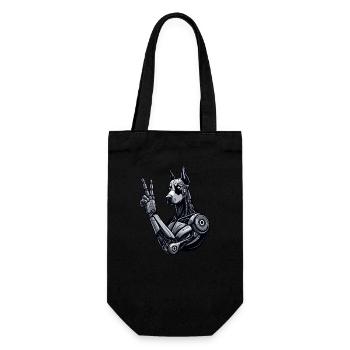 Doberman Robot Cyborg Peace Sign - Gift Bag for Bottles - black - Front
