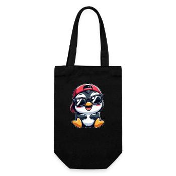 Cooler Pinguin mit Sonnenbrille Cartoon Stil - Geschenkbeutel für Flaschen - Schwarz - Vorne