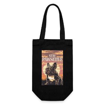 Französische Bulldogge Stay Pawsitive - Geschenkbeutel für Flaschen - Schwarz - Vorne
