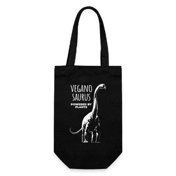Veganosaurus - Powered by plants - Veggie - Geschenkbeutel für Flaschen - Schwarz - Vorne