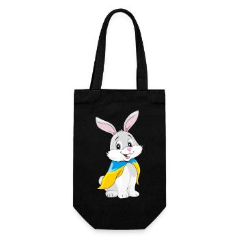 Nettes lächelndes Kaninchen trägt ukrainische Flagge - Geschenkbeutel für Flaschen - Schwarz - Vorne
