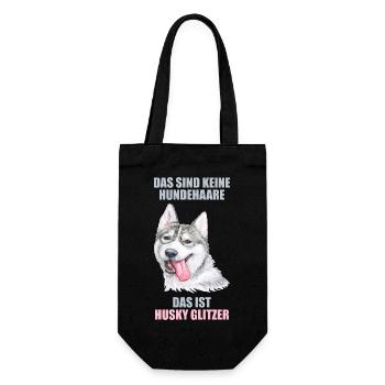 Husky Glitzer Hundehalter Hundehaare - Geschenkbeutel für Flaschen - Schwarz - Vorne